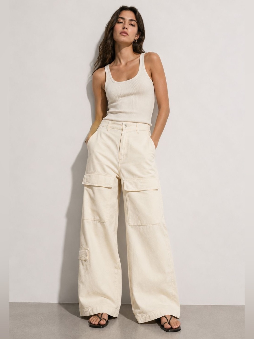ZARA Wide Leg Cargo Pants – Cream – Women’s S (US 4–6 Approx.)
